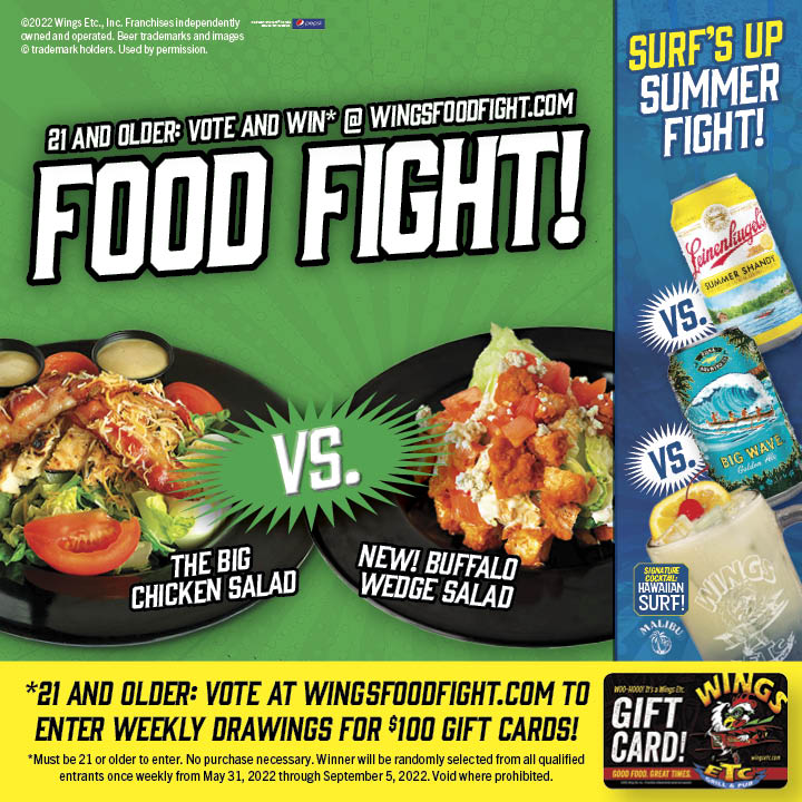 Wings Etc. Names 100 'Food Fight' Weekly Gift Card Winner Wings Etc